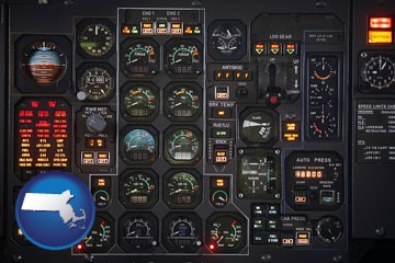 aircraft cockpit instruments - with Massachusetts icon